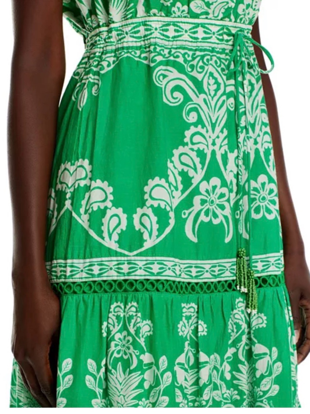 NWT Farm Rio Sweet Garden Green White One Shoulder Cotton Printed Maxi Dress XS - Picture 7 of 11